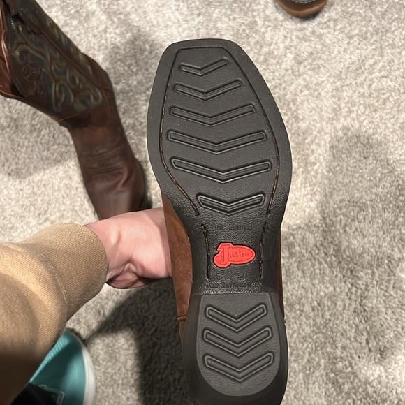 Justin L2552 Western Cowboy Boots Apache Brown Leather Turquoise Size 7B - Picture 8 of 9